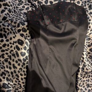Le Chateau Black Stretch Satin Dress With Red Rhinestones